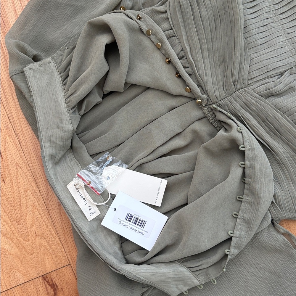 By Together $110 clothing button down fiddle dress ruffles olive green Medium M - Picture 6 of 17